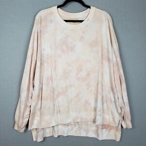 Found Los Angeles Size XL High Low Crewneck Sweatshirt Cream Pink Tie Dye Lounge